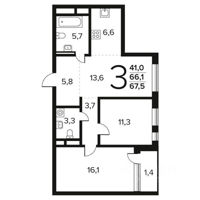 2-BD Apartment Sale, 67.5 sq. m. at Novye Vatutinki. Kvartal u vody, mikrorayon Zarechny, zhiloy rayon Novyye Vatutinki, Troitsk District, Moscow, Russia #1