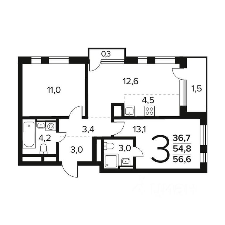 2-BD Apartment Sale, 56.6 sq. m. at Novye Vatutinki. Kvartal u vody, mikrorayon Zarechny, zhiloy rayon Novyye Vatutinki, Troitsk District, Moscow, Russia #1 2-BD Apartment Sale, 56.6 sq. m. at Novye Vatutinki. Kvartal u vody, mikrorayon Zarechny, zhiloy rayon Novyye Vatutinki, Troitsk District, Moscow, Russia #1