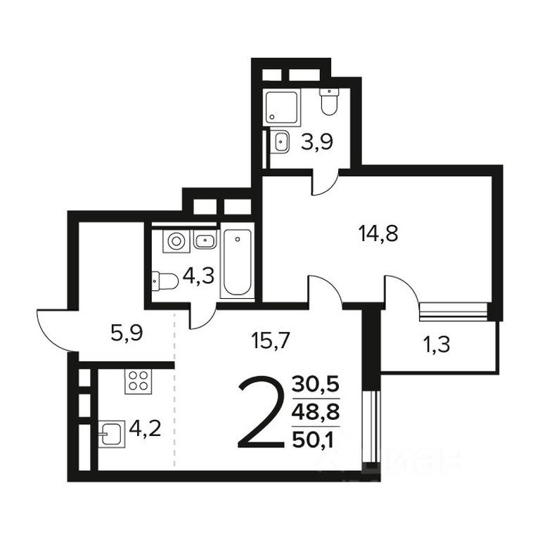 1-BD Apartment Sale, 50.1 sq. m. at Novye Vatutinki. Kvartal u vody, mikrorayon Zarechny, zhiloy rayon Novyye Vatutinki, Troitsk District, Moscow, Russia #1