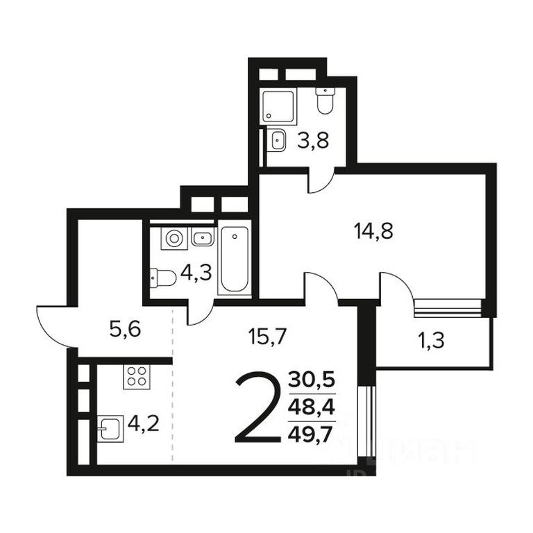 1-BD Apartment Sale, 49.7 sq. m. at Novye Vatutinki. Kvartal u vody, mikrorayon Zarechny, zhiloy rayon Novyye Vatutinki, Troitsk District, Moscow, Russia #1