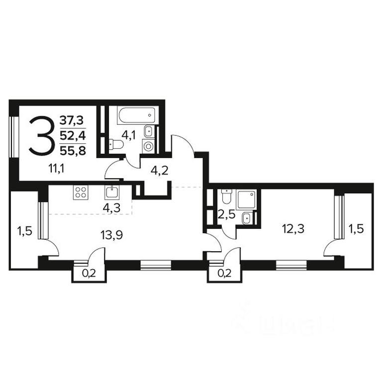 Продажа 2-комн. квартиры, 55,8 м² в ЖК «Новые Ватутинки. Квартал у воды », микрорайон Заречный, жилой район Новые Ватутинки, район Троицк, Москва, Россия #1