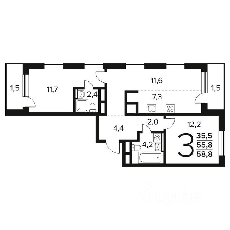 Продажа 2-комн. квартиры, 58,8 м² в ЖК «Новые Ватутинки. Квартал у воды », микрорайон Заречный, жилой район Новые Ватутинки, район Троицк, Москва, Россия #1