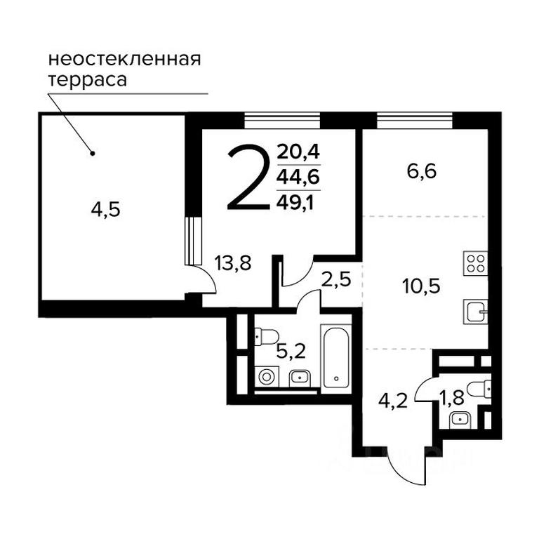 1-BD Apartment Sale, 49.1 sq. m. at Novye Vatutinki. Kvartal u vody, mikrorayon Zarechny, zhiloy rayon Novyye Vatutinki, Troitsk District, Moscow, Russia #1