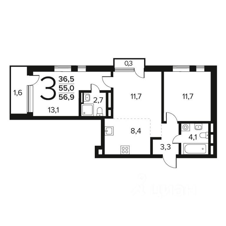 Продажа 2-комн. квартиры, 56,9 м² в ЖК «Новые Ватутинки. Квартал у воды », микрорайон Заречный, жилой район Новые Ватутинки, район Троицк, Москва, Россия #1