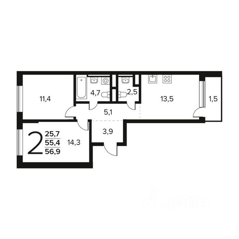 1-BD Apartment Sale, 56.9 sq. m. at Novye Vatutinki. Kvartal u vody, mikrorayon Zarechny, zhiloy rayon Novyye Vatutinki, Troitsk District, Moscow, Russia #1