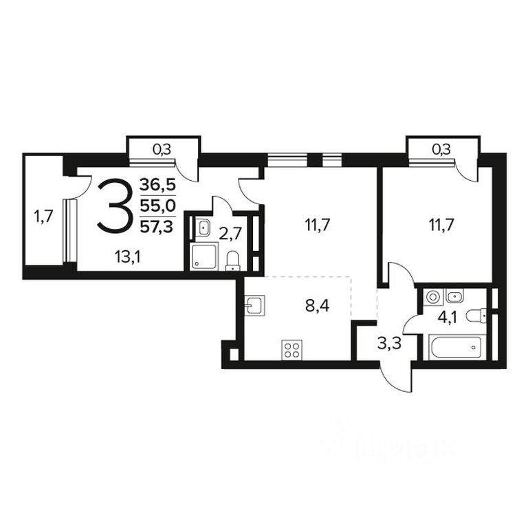 Продажа 2-комн. квартиры, 57,3 м² в ЖК «Новые Ватутинки. Квартал у воды », микрорайон Заречный, жилой район Новые Ватутинки, район Троицк, Москва, Россия #1