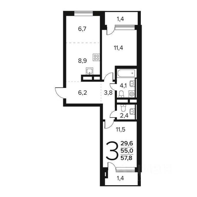 2-BD Apartment Sale, 57.8平方米 at Novye Vatutinki. Kvartal u vody, mikrorayon Zarechny, zhiloy rayon Novyye Vatutinki, Troitsk District, Moscow, Russia #1 2-BD Apartment Sale, 57.8平方米 at Novye Vatutinki. Kvartal u vody, mikrorayon Zarechny, zhiloy rayon Novyye Vatutinki, Troitsk District, Moscow, Russia #1