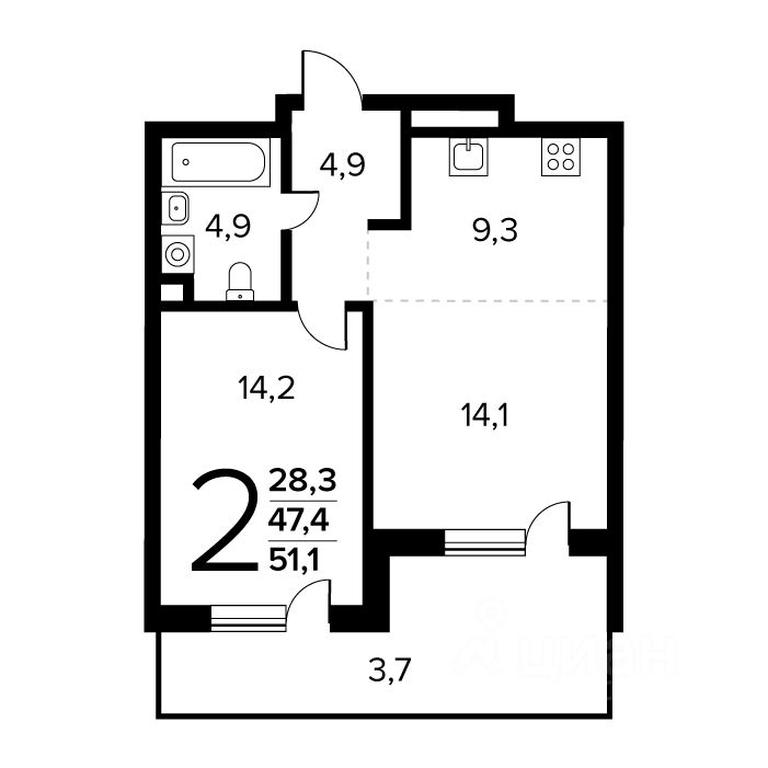 1-BD Apartment Sale, 51.1 sq. m. at Novye Vatutinki. Kvartal u vody, mikrorayon Zarechny, zhiloy rayon Novyye Vatutinki, Troitsk District, Moscow, Russia #1