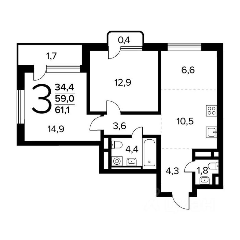 2-BD Apartment Sale, 61.1 sq. m. at Novye Vatutinki. Kvartal u vody, mikrorayon Zarechny, zhiloy rayon Novyye Vatutinki, Troitsk District, Moscow, Russia #1 2-BD Apartment Sale, 61.1 sq. m. at Novye Vatutinki. Kvartal u vody, mikrorayon Zarechny, zhiloy rayon Novyye Vatutinki, Troitsk District, Moscow, Russia #1