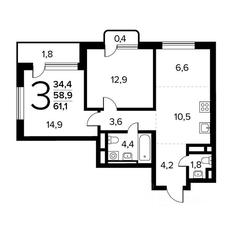 2-BD Apartment Sale, 61.1 sq. m. at Novye Vatutinki. Kvartal u vody, mikrorayon Zarechny, zhiloy rayon Novyye Vatutinki, Troitsk District, Moscow, Russia #1 2-BD Apartment Sale, 61.1 sq. m. at Novye Vatutinki. Kvartal u vody, mikrorayon Zarechny, zhiloy rayon Novyye Vatutinki, Troitsk District, Moscow, Russia #1