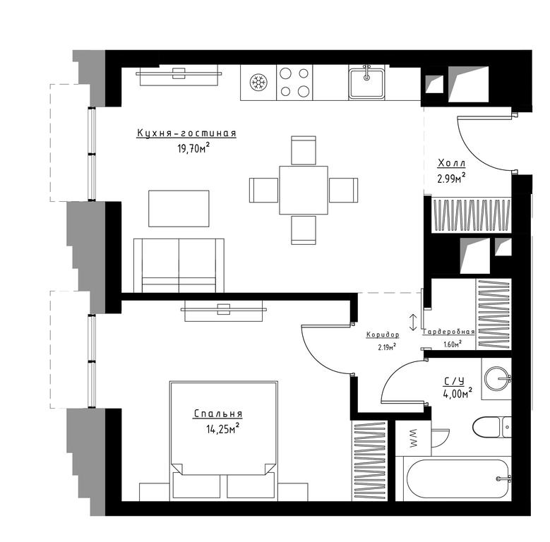1-BD Apartment Sale, 45.2平方米 at Metropoliya, Volgogradsky Avenue, 32/3к1, Moscow, Russia #1