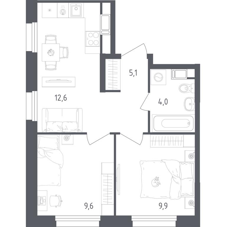 1-BD Apartment Sale, 41.2 sq. m. at Olhovy Kvartal, 5-ya ulitsa Lesnyye Polyany, posyolok Gazoprovod, Sosenskoye Settlement, Moscow, Russia #1