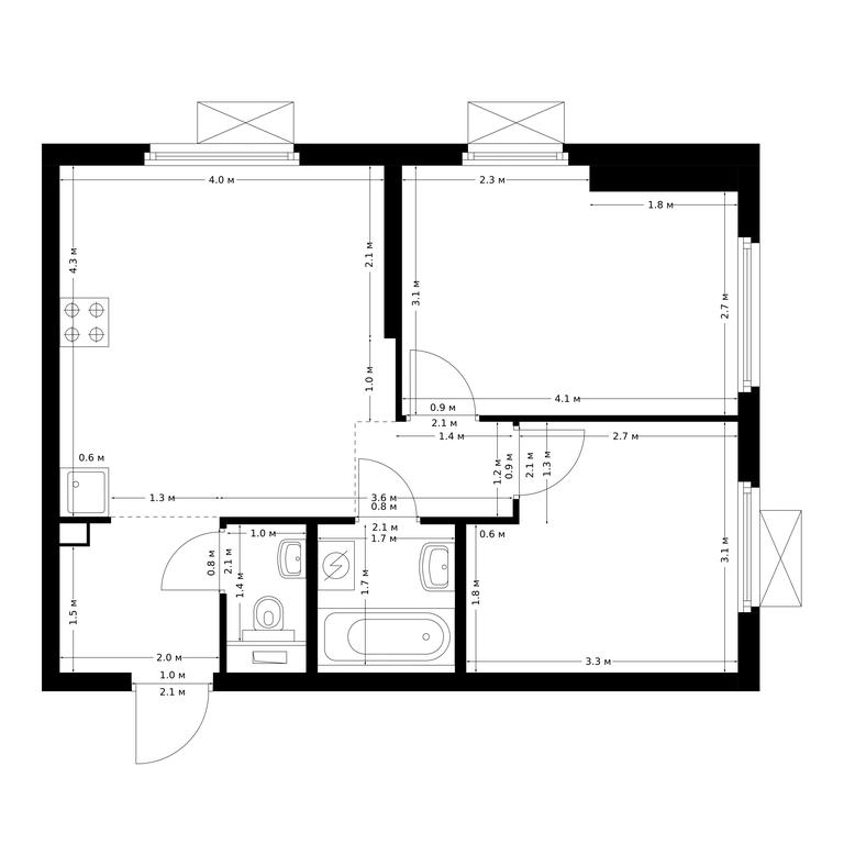 2-BD Apartment Sale, 47.5平方米 at Yutanovo, Gazoprovod Street, 6Гс31, Moscow, Russia #1