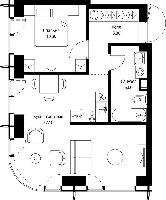 1-BD Apartment Sale, 48.7 sq. m. at City Bay, Volokolamskoye Highway, 95с3, Moscow, Russia #1
