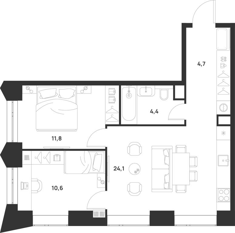 2-BD Apartment Sale, 55.6 sq. m. at Voice Towers, 1st Grayvoronovsky Drive, Moscow, Russia #1 2-BD Apartment Sale, 55.6 sq. m. at Voice Towers, 1st Grayvoronovsky Drive, Moscow, Russia #1