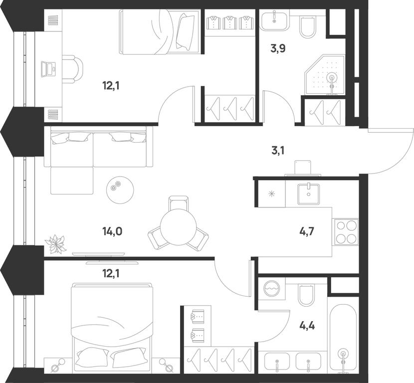 2-BD Apartment Sale, 54.3平方米 at Voice Towers, 1st Grayvoronovsky Drive, Moscow, Russia #1 2-BD Apartment Sale, 54.3平方米 at Voice Towers, 1st Grayvoronovsky Drive, Moscow, Russia #1