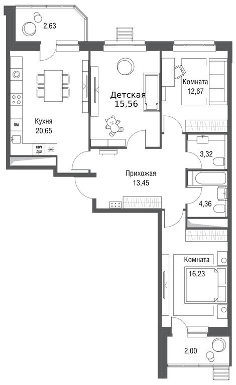Продажа 3-комн. квартиры, 90,87 м² в ЖК «Одинбург», Северная улица, 11, Одинцово, Московская область, Россия #1