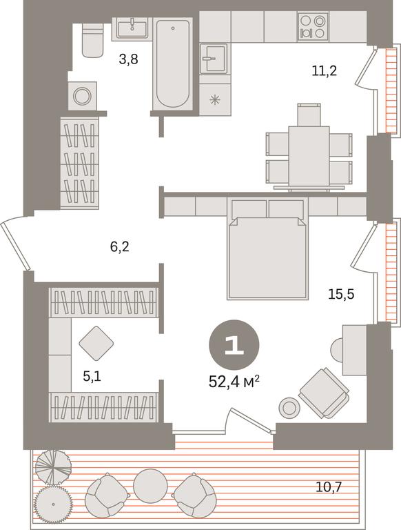 1-BD Apartment Sale, 52.4 sq. m. at Kvartal Gercena, zhiloy kompleks Kvartal Gertsena, Moscow, Russia #1