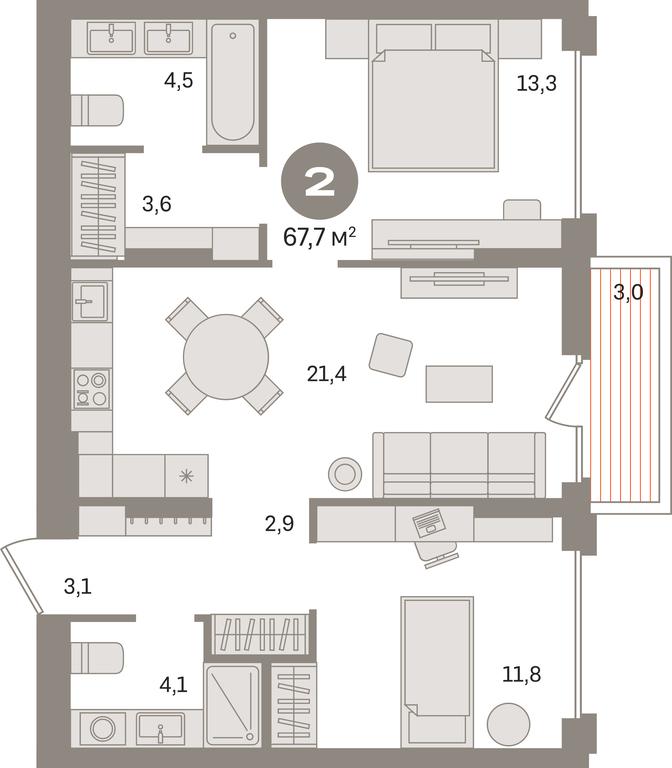 2-BD Apartment Sale, 67.7 sq. m. at Pervy kvartal, Kalinovaya ulitsa, derevnya Sapronovo, Leninskiy City District, Moscow Region, Russia #1 2-BD Apartment Sale, 67.7 sq. m. at Pervy kvartal, Kalinovaya ulitsa, derevnya Sapronovo, Leninskiy City District, Moscow Region, Russia #1
