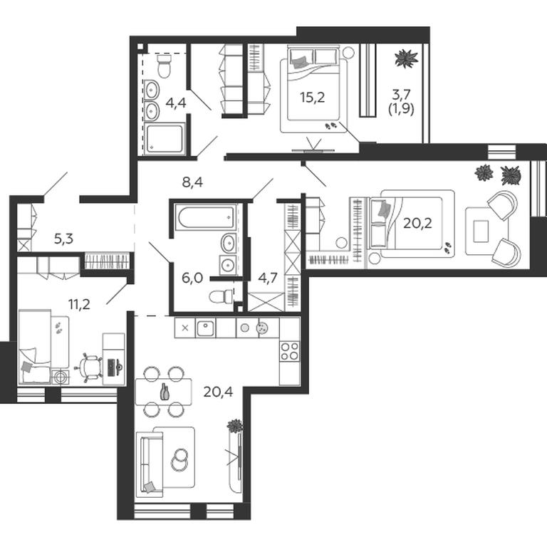 3-BD Apartment Sale, 98.5 sq. m. at Shagal, Автозаводская улица, 23, Москва, Россия #1