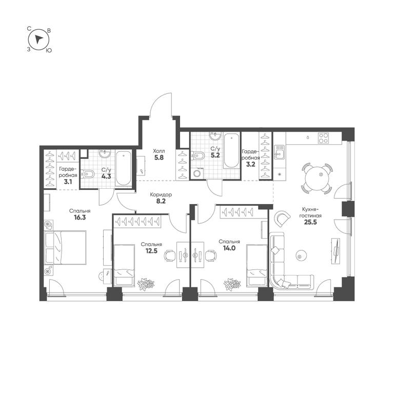 3-BD Apartment Sale, 98.1平方米 at Shagal, Автозаводская улица, 23, Москва, Россия #1