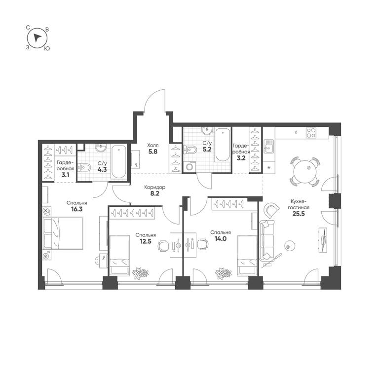 3-BD Apartment Sale, 98.1平方米 at Shagal, Автозаводская улица, 23, Москва, Россия #1