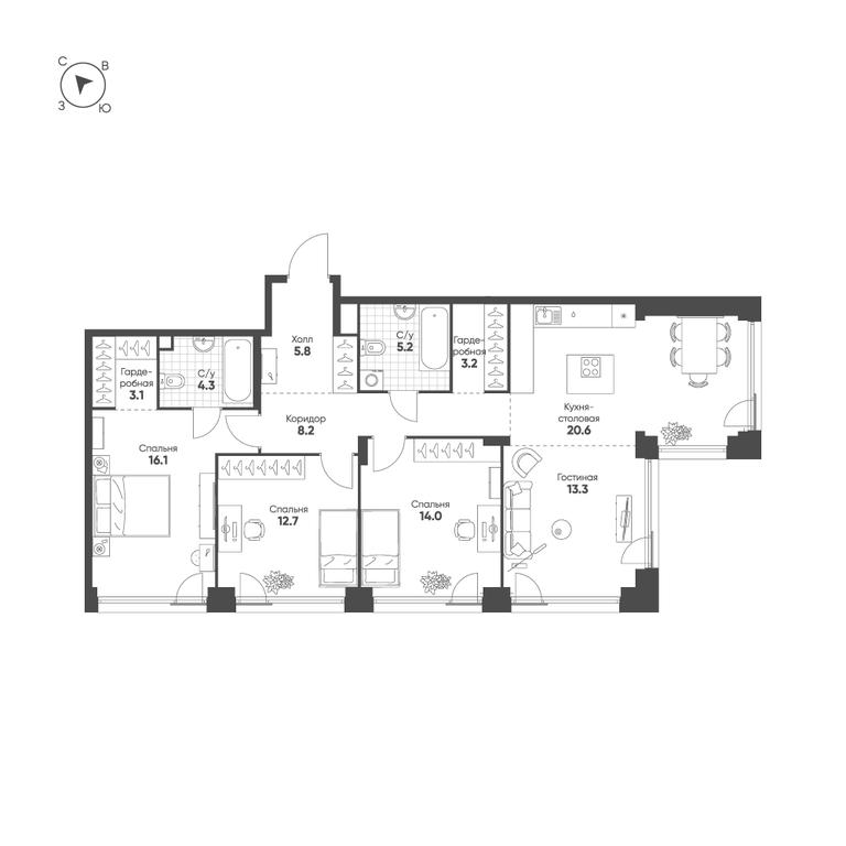 3-BD Apartment Sale, 106.5 sq. m. at Shagal, Автозаводская улица, 23, Москва, Россия #1