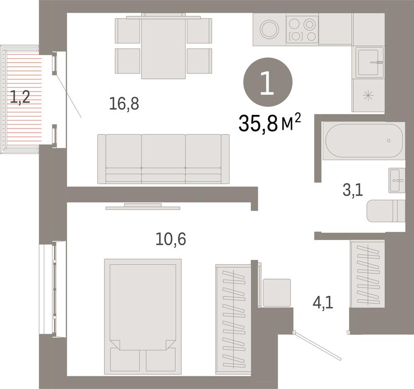 2-BD Apartment Sale, 35.8 sq. m. at Kvartal Metronom, Tagilskaya Street, Moscow, Russia #1