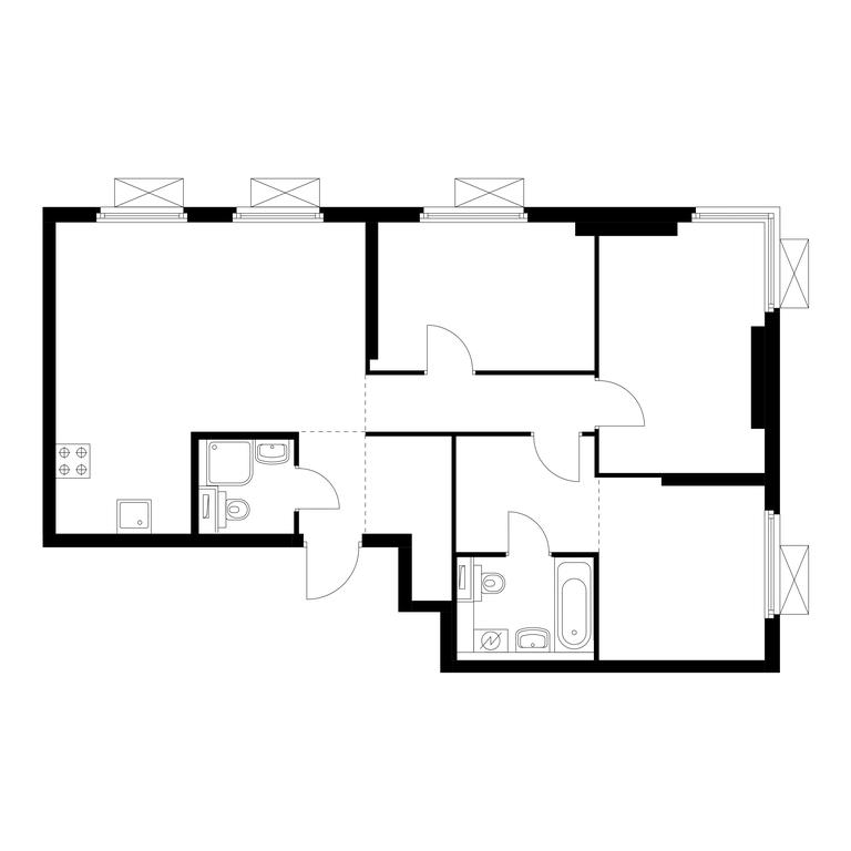 3-BD Apartment Sale, 75.9平方米 at Vtoroy Nagatinskiy, 2nd Nagatinsky Drive, 2к1, Moscow, Russia #1