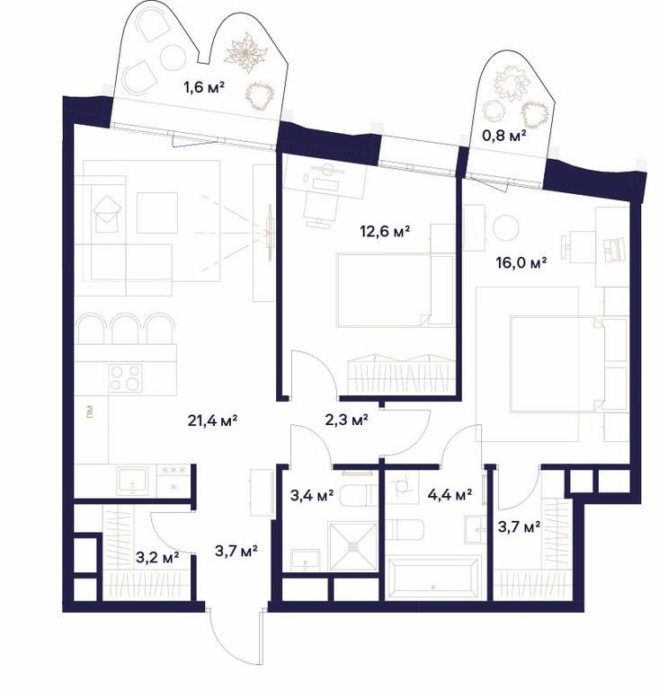 2-BD Apartment Sale, 73.1平方米 at Soyuz, Selskokhozyaystvennaya Street, Moscow, Russia #1
