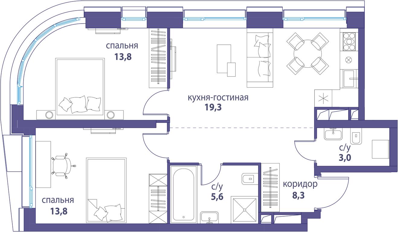 2-BD Apartment Sale, 63.8 sq. m. at Simvol, Nevelskogo Drive, 6к1, Moscow, Russia #1 2-BD Apartment Sale, 63.8 sq. m. at Simvol, Nevelskogo Drive, 6к1, Moscow, Russia #1
