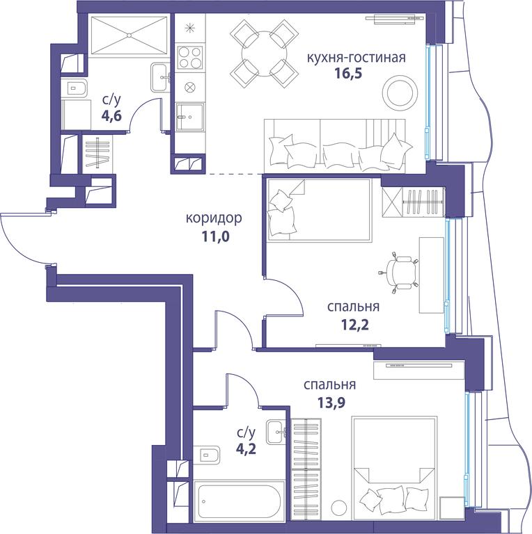 2-BD Apartment Sale, 62.4平方米 at Simvol, Nevelskogo Drive, 6к1, Moscow, Russia #1 2-BD Apartment Sale, 62.4平方米 at Simvol, Nevelskogo Drive, 6к1, Moscow, Russia #1