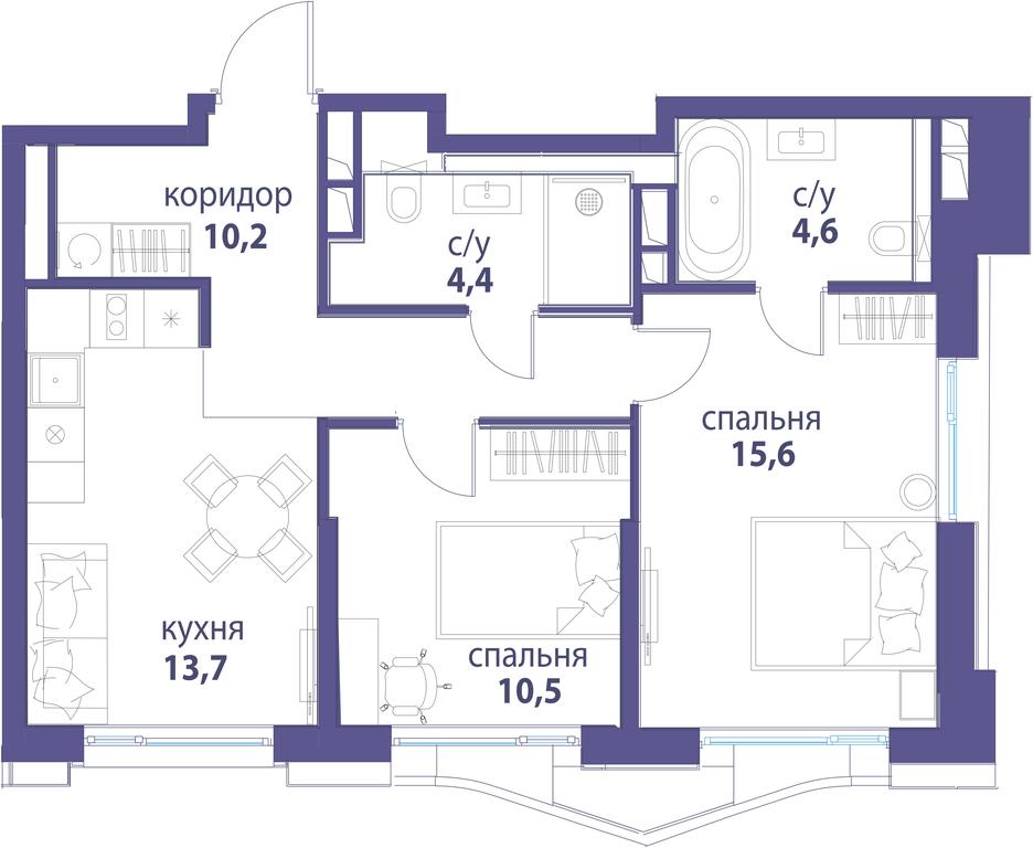2-BD Apartment Sale, 59平方米 at Simvol, Nevelskogo Drive, 6к1, Moscow, Russia #1 2-BD Apartment Sale, 59平方米 at Simvol, Nevelskogo Drive, 6к1, Moscow, Russia #1