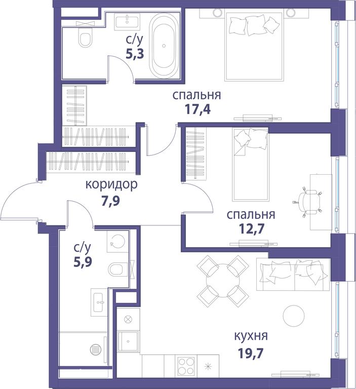 2-BD Apartment Sale, 68.9 sq. m. at Simvol, Nevelskogo Drive, 6к1, Moscow, Russia #1 2-BD Apartment Sale, 68.9 sq. m. at Simvol, Nevelskogo Drive, 6к1, Moscow, Russia #1