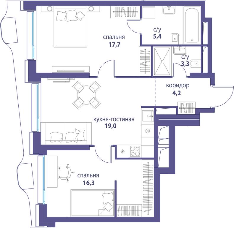 2-BD Apartment Sale, 65.9 sq. m. at Simvol, Nevelskogo Drive, 6к1, Moscow, Russia #1