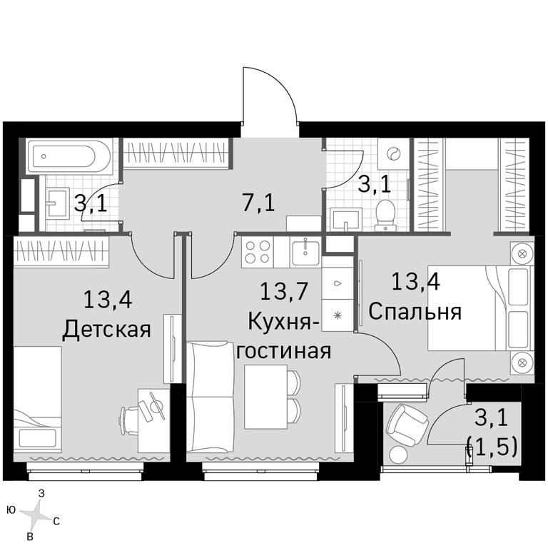 2-BD Apartment Sale, 55.3 sq. m. at Sky Garden, Stroitelny Drive, 9с6, Moscow, Russia #1