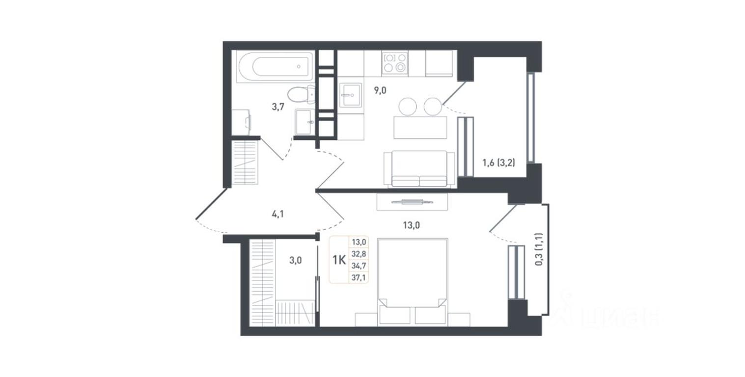 Apartment Sale, 34.7 sq. m. at Novaya Shcherbinka, Borisovka Village, Podolsk City District, Moscow Region, Russia #1