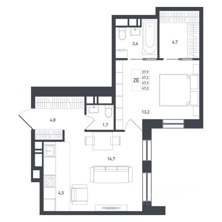 1-BD Apartment Sale, 47.2平方米 at Novaya Shcherbinka, Borisovka Village, Podolsk City District, Moscow Region, Russia #1 1-BD Apartment Sale, 47.2平方米 at Novaya Shcherbinka, Borisovka Village, Podolsk City District, Moscow Region, Russia #1