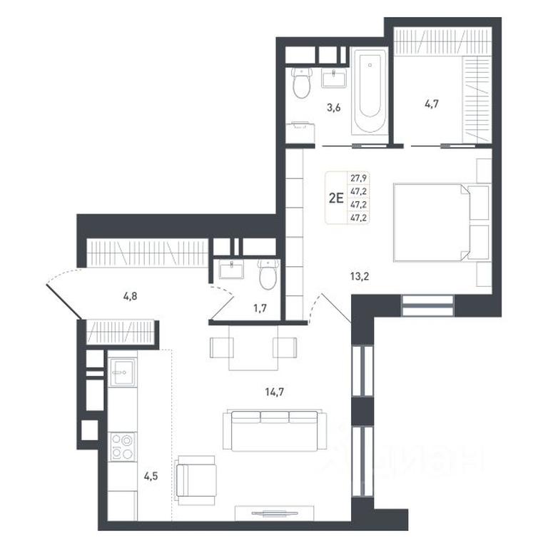 1-BD Apartment Sale, 47.2平方米 at Novaya Shcherbinka, Borisovka Village, Podolsk City District, Moscow Region, Russia #1 1-BD Apartment Sale, 47.2平方米 at Novaya Shcherbinka, Borisovka Village, Podolsk City District, Moscow Region, Russia #1