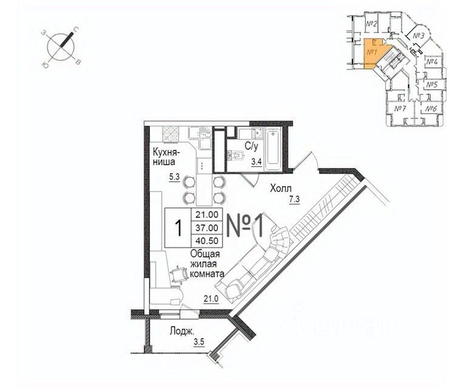 Apartment Sale, 40.9 sq. m. at Shkolny, Shkolnaya Street, 9, Naro-Fominsk, Moscow Region, Russia #1