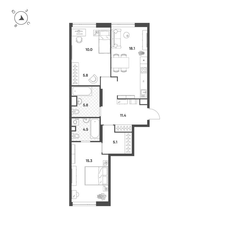 2-BD Apartment Sale, 76平方米 at Voxhall, Letnikovskaya Street, 4с2, Moscow, Russia #1