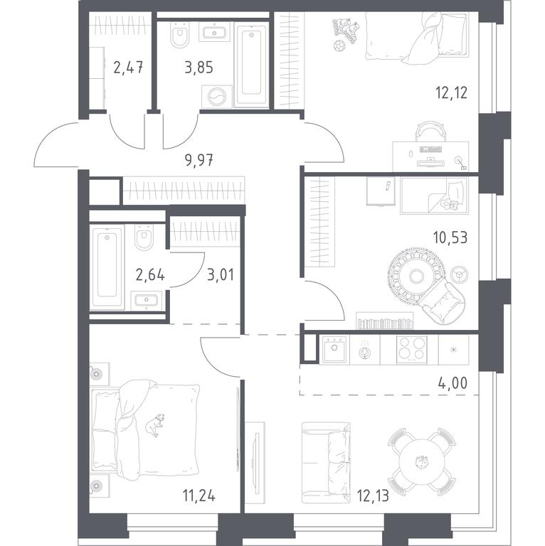 2-BD Apartment Sale, 71.96 sq. m. at Vereiskaya 41, Vereyskaya Street, 41, Moscow, Russia #1