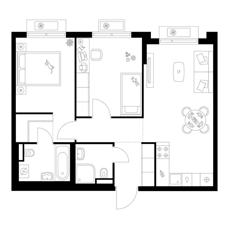 2-BD Apartment Sale, 57.08 sq. m. at Ilinskie Luga, Zapovednaya Street, 1, posyolok Ilyinskoye-Usovo, Krasnogorsk City District, Moscow Region, Russia #1