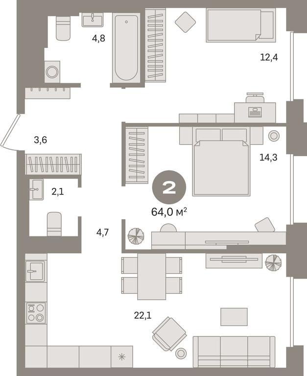 2-BD Apartment Sale, 64平方米 at Kvartal Gercena, zhiloy kompleks Kvartal Gertsena, Moscow, Russia #1 2-BD Apartment Sale, 64平方米 at Kvartal Gercena, zhiloy kompleks Kvartal Gertsena, Moscow, Russia #1