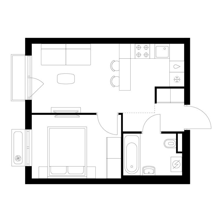 1-BD Apartment Sale, 32.7 sq. m. at Vostochnoe Butovo, Krymskaya Street, 13, rabochiy posyolok Bobrovo, Leninskiy City District, Moscow Region, Russia #1