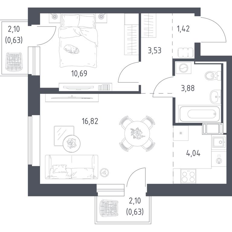 Apartment Sale, 41.4 sq. m. at Tomilino Park, 1-y kvartal, posyolok Zhilino-1, Lubertsy City District, Moscow Region, Russia #1