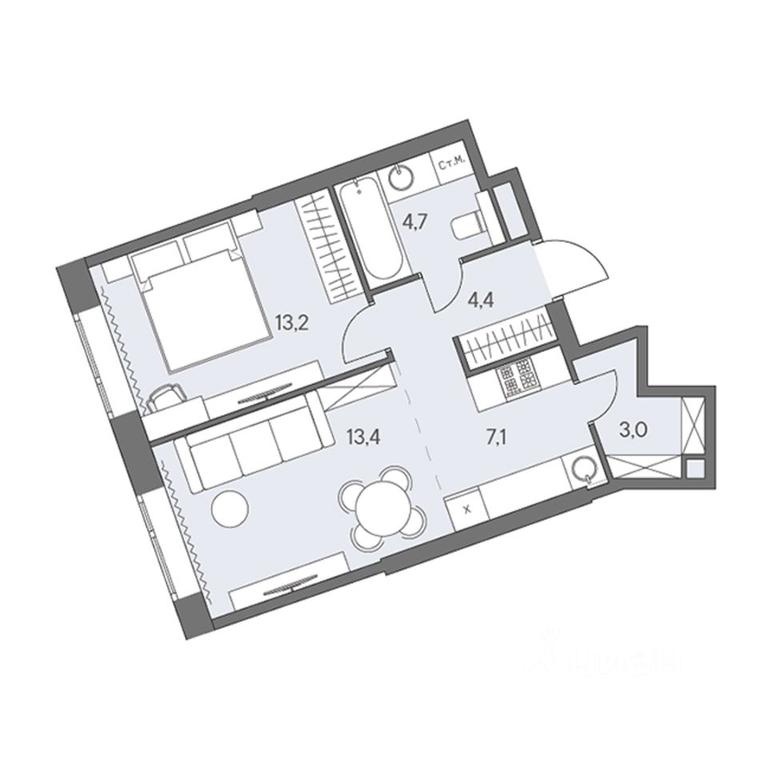 1-BD Apartment Sale, 46.2 sq. m. at Ново-Переделкино, Zapadniy Administrative District, Moscow, Russia #1