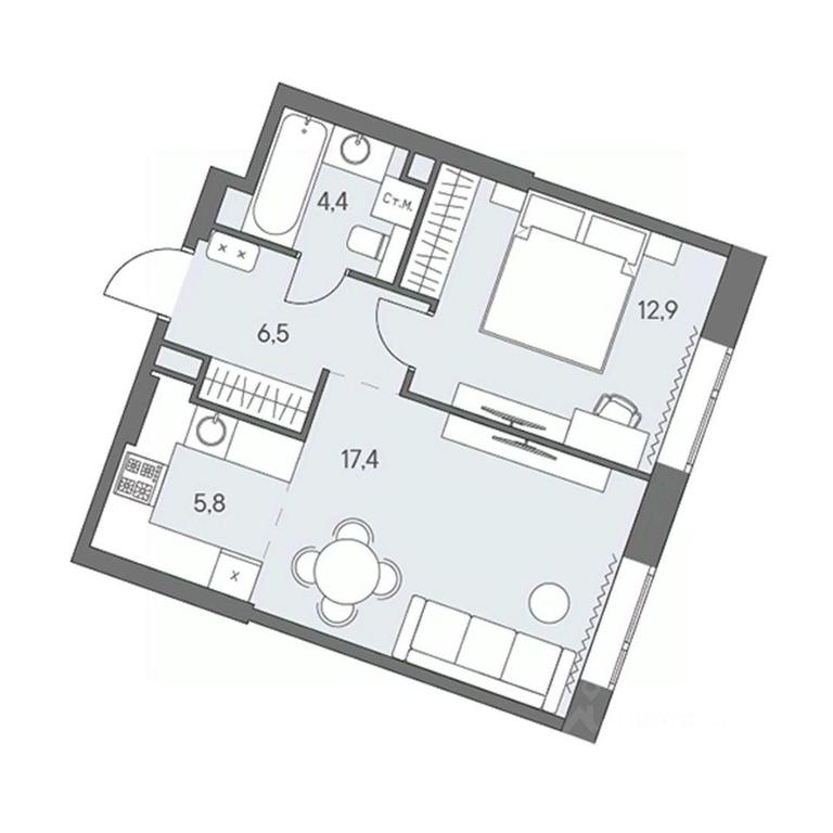 1-BD Apartment Sale, 47.3 sq. m. at Ново-Переделкино, Zapadniy Administrative District, Moscow, Russia #1 1-BD Apartment Sale, 47.3 sq. m. at Ново-Переделкино, Zapadniy Administrative District, Moscow, Russia #1