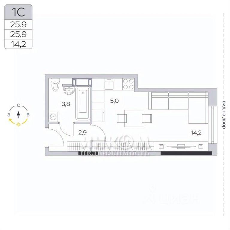 Apartment Sale, 25.9平方米 at Pirogovskaya Rivera, Tsentralnaya Street, Pirogovo Village, Mytishi Urban District, Moscow Region, Russia #1