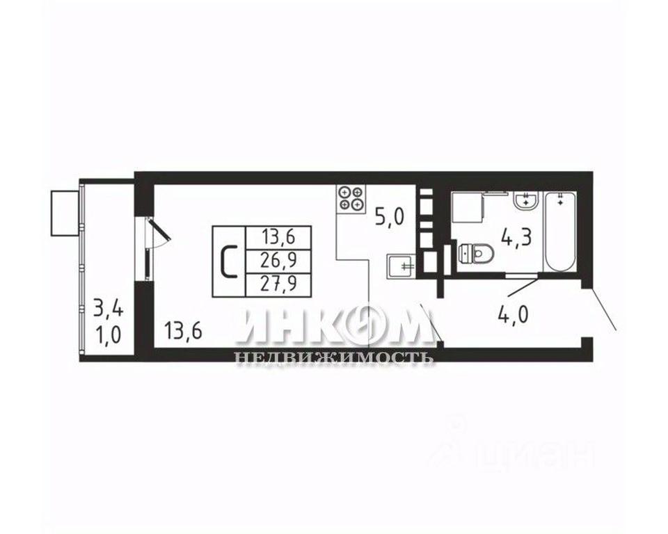 Apartment Sale, 27.9平方米 at Pirogovskaya Rivera, Tsentralnaya Street, Pirogovo Village, Mytishi Urban District, Moscow Region, Russia #1
